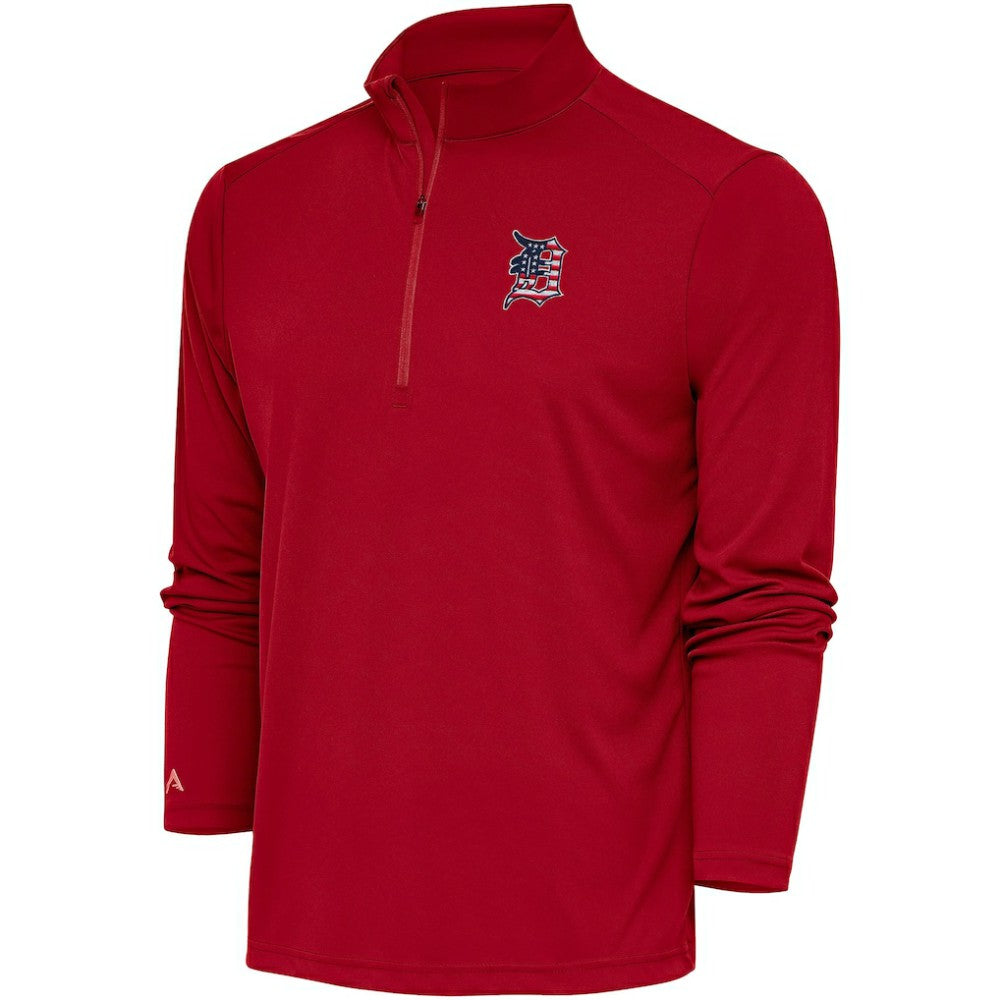 Detroit Tigers Antigua Patriotic Tribute Quarter-Zip Pullover Top - Red