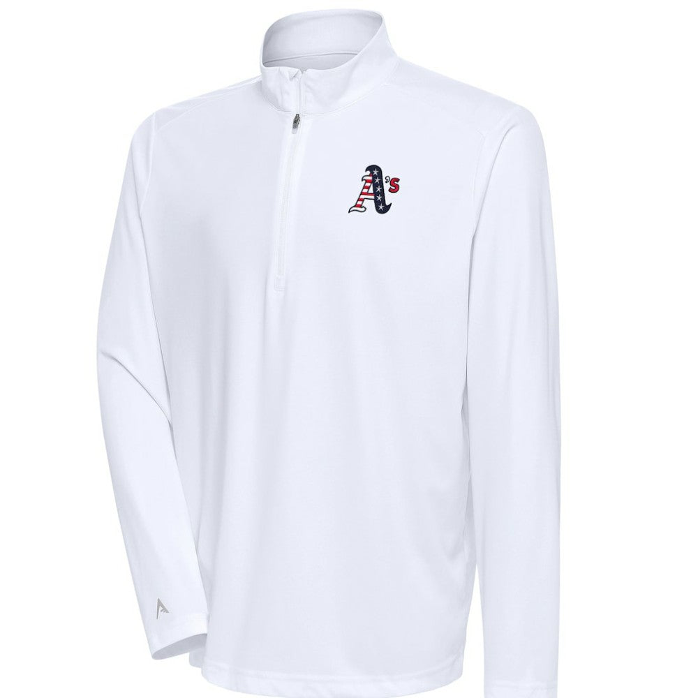Athletics Antigua Patriotic Tribute Quarter-Zip Pullover Top - White