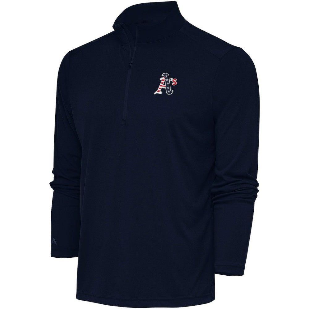 Athletics Antigua Patriotic Tribute Quarter-Zip Pullover Top - Navy