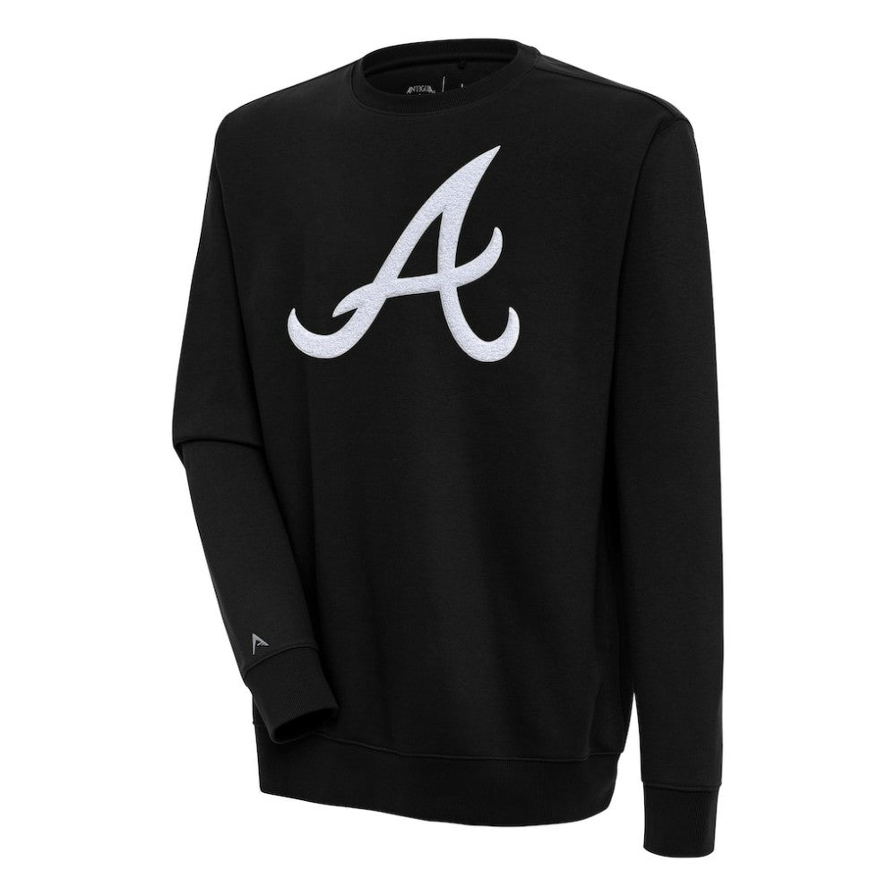 Atlanta Braves Antigua Victory Crewneck Chenille Pullover Sweatshirt - Black