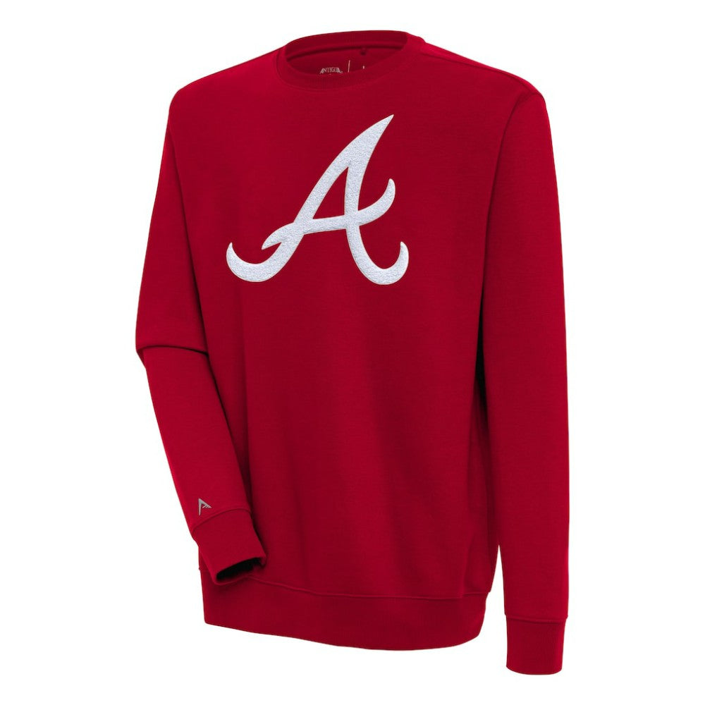 Atlanta Braves Antigua Victory Crewneck Chenille Pullover Sweatshirt - Red