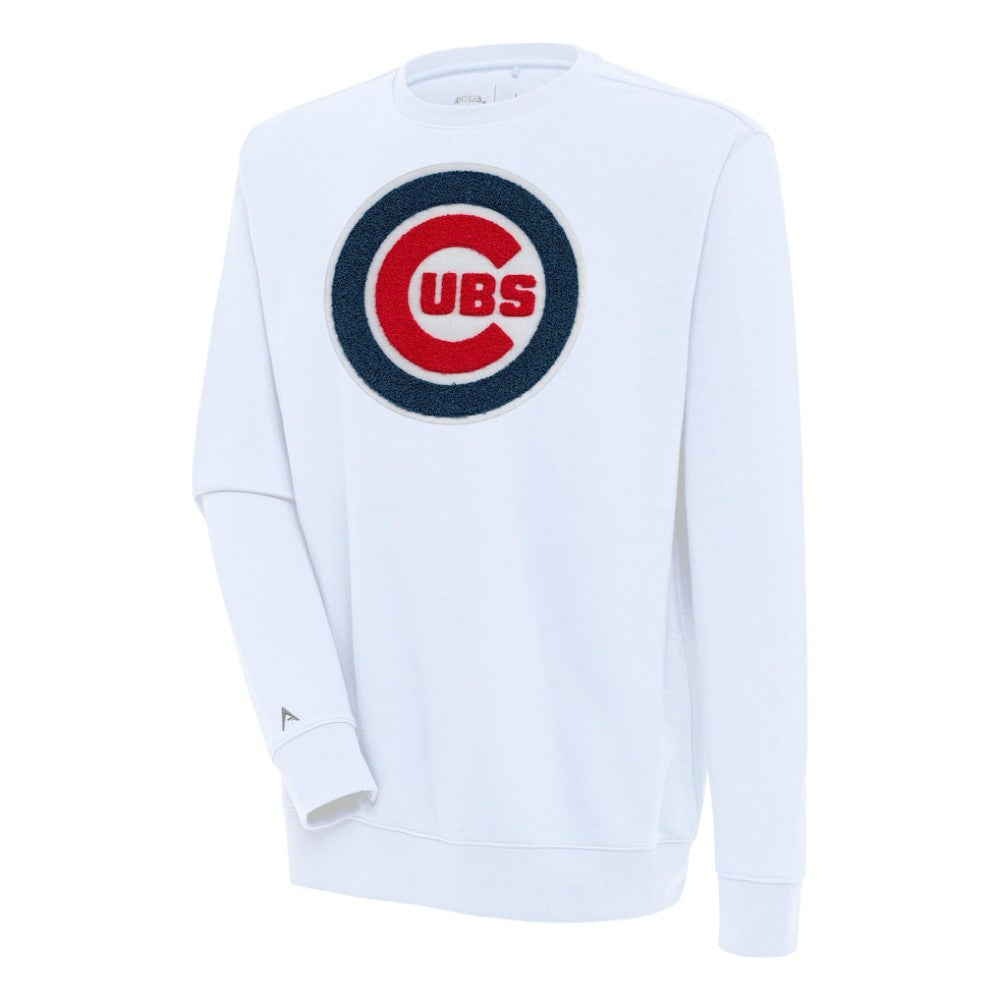 Chicago Cubs Antigua Victory Crewneck Chenille Pullover Sweatshirt - White