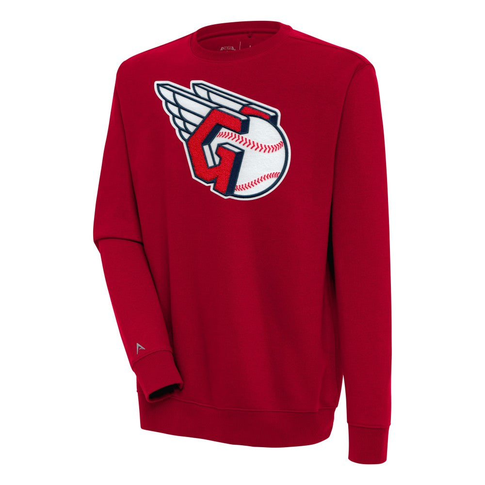 Cleveland Guardians Antigua Victory Crewneck Chenille Pullover Sweatshirt - Red