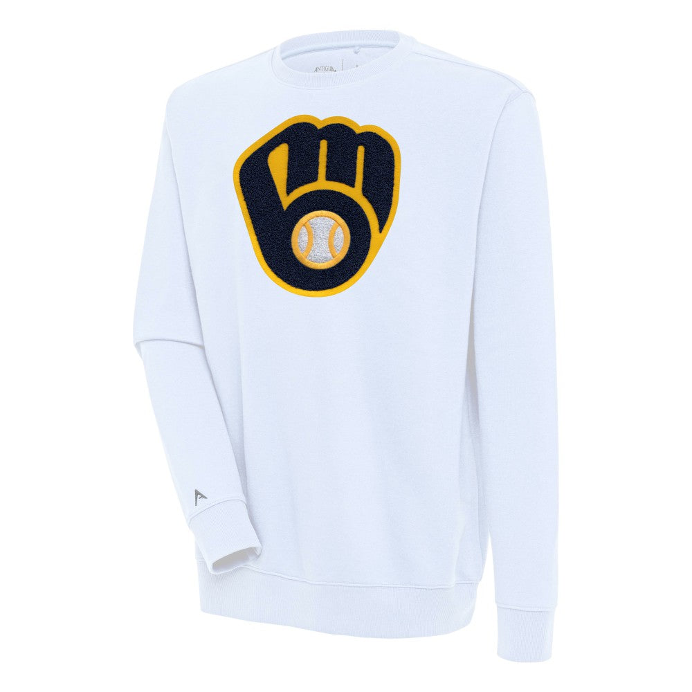 Milwaukee Brewers Antigua Victory Crewneck Chenille Pullover Sweatshirt - White