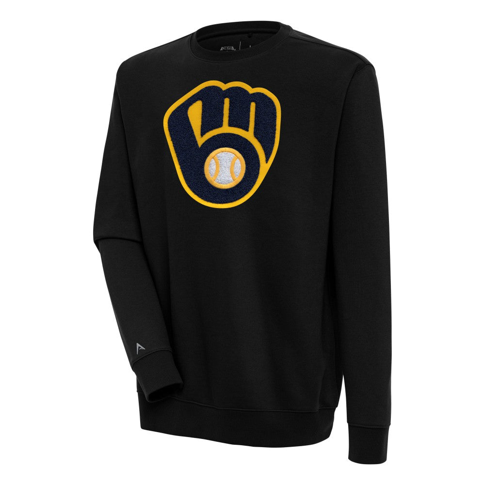 Milwaukee Brewers Antigua Victory Crewneck Chenille Pullover Sweatshirt - Black