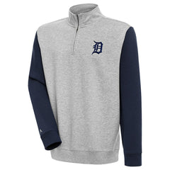 Detroit Tigers Antigua Victory Colorblock Quarter-Zip Pullover Top - Heather Gray/Navy
