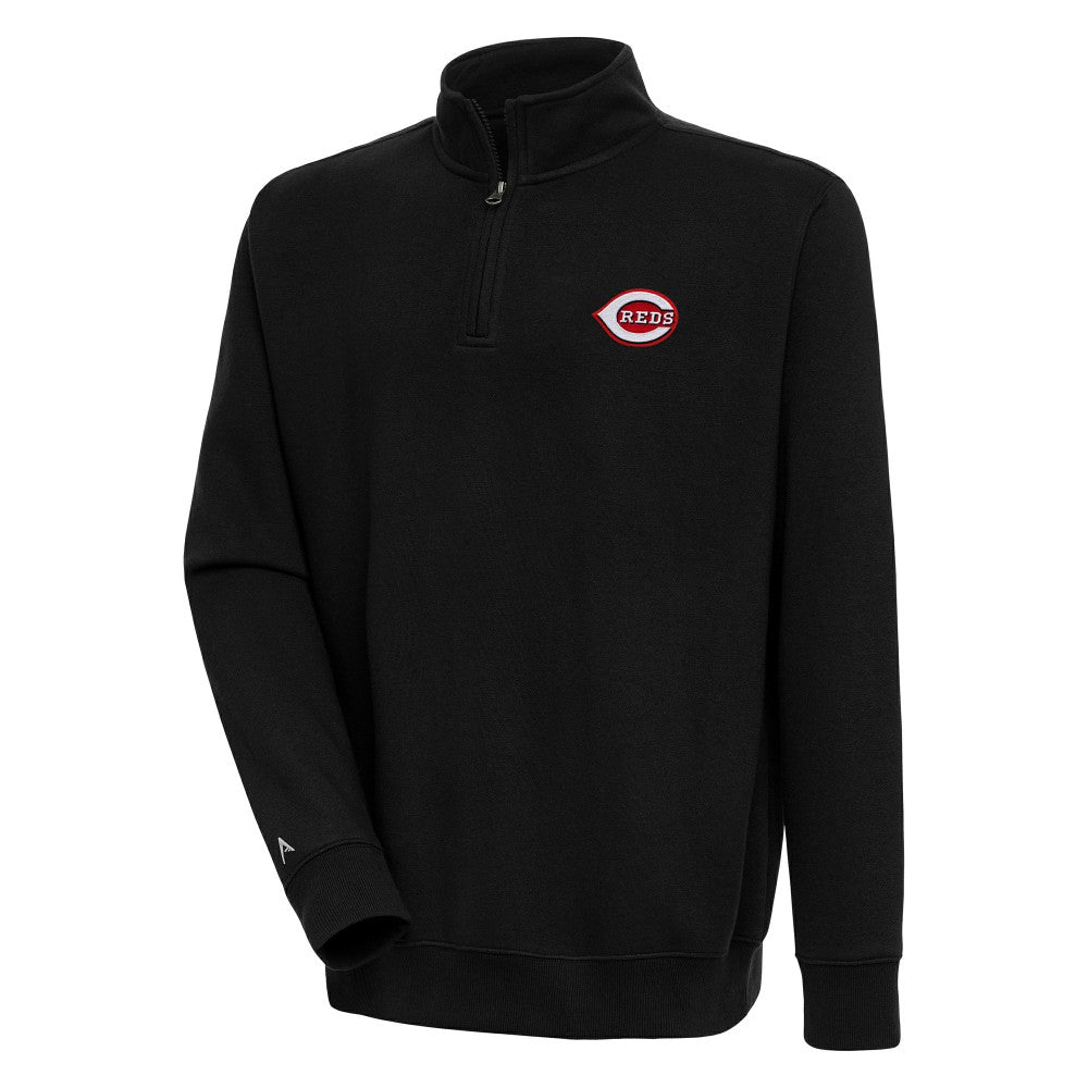 Cincinnati Reds Antigua Victory Quarter-Zip Pullover Top - Black