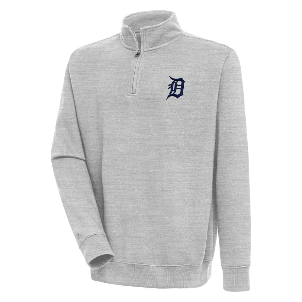 Detroit Tigers Antigua Victory Quarter-Zip Pullover Top - Heather Gray