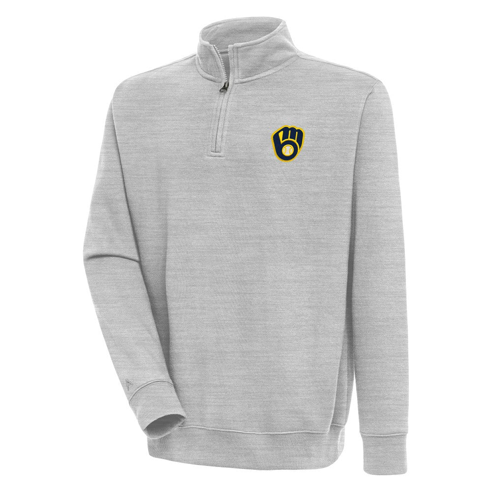 Milwaukee Brewers Antigua Victory Quarter-Zip Pullover Top - Heather Gray