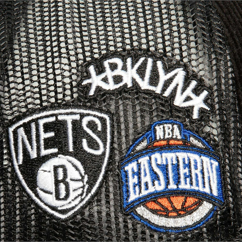 Brooklyn Nets Times Up Classic Script Cord Trucker Hat - Black | Mitchell & Ness on sale