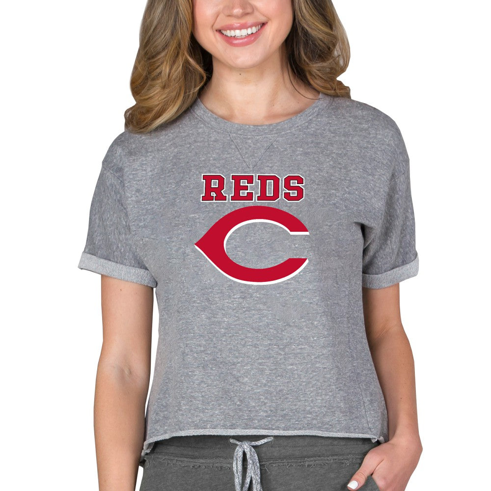 Cincinnati Reds Concepts Sport Women's Tri-Blend Mainstream Terry Short Sleeve Sweatshirt Top - Gray