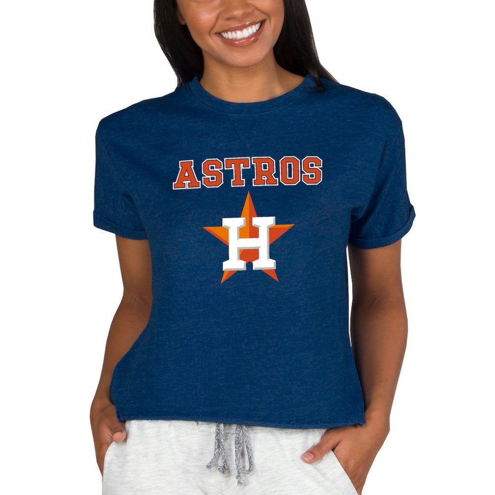 Houston Astros Concepts Sport Women's Tri-Blend Mainstream Terry Short Sleeve Sweatshirt Top - Navy