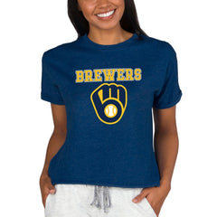 Milwaukee Brewers Concepts Sport Women's Tri-Blend Mainstream Terry Short Sleeve Sweatshirt Top - Navy