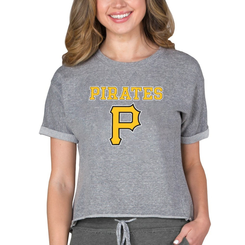 Pittsburgh Pirates Concepts Sport Women's Tri-Blend Mainstream Terry Short Sleeve Sweatshirt Top - Gray