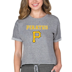 Pittsburgh Pirates Concepts Sport Women's Tri-Blend Mainstream Terry Short Sleeve Sweatshirt Top - Gray