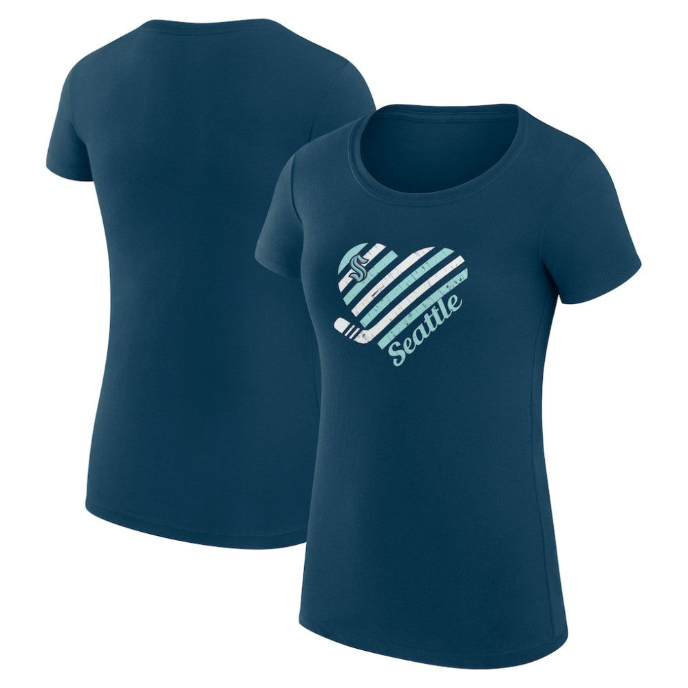 Seattle Kraken G-III 4Her by Carl Banks Women's Super-Slim Fit Lightweight Heart T-Shirt Navy