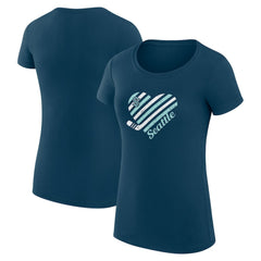 Seattle Kraken G-III 4Her by Carl Banks Women's Super-Slim Fit Lightweight Heart T-Shirt Navy