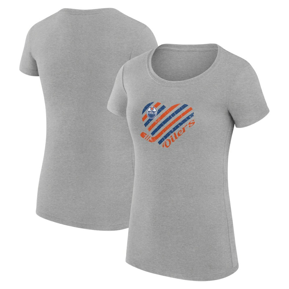 Edmonton Oilers G-III 4Her by Carl Banks Women's Super-Slim Fit Lightweight Heart T-Shirt Heather Gray