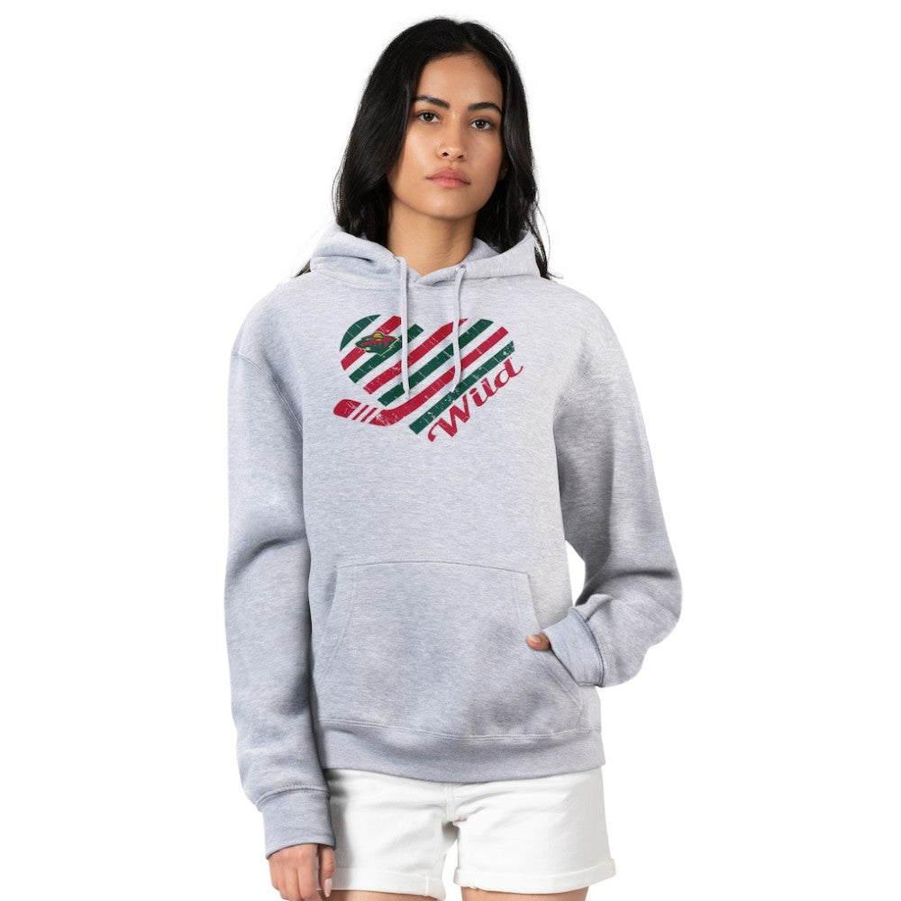 Minnesota Wild G-III 4Her by Carl Banks Women's Heart Pullover Hoodie Heather Gray