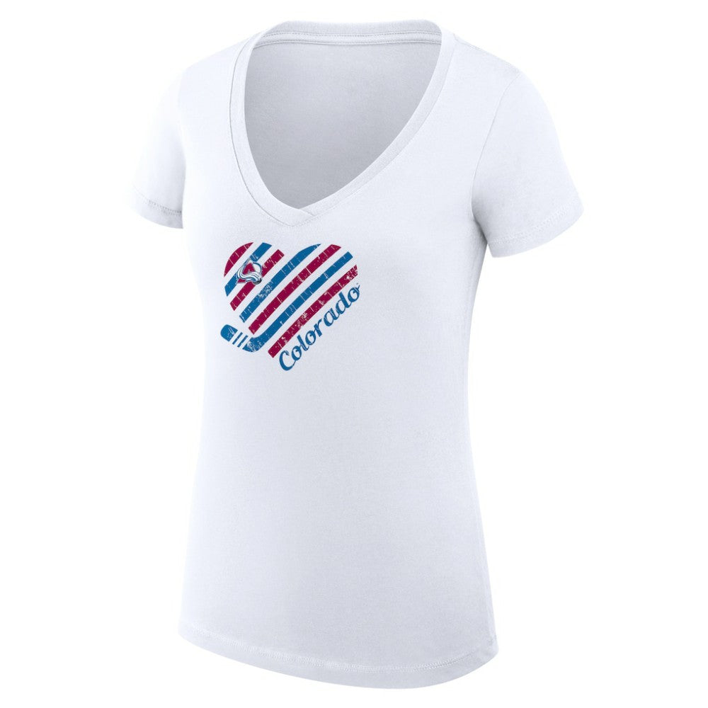 Colorado Avalanche G-III 4Her by Carl Banks Women's Super-Slim Fit Lightweight Heart V-Neck T-Shirt White