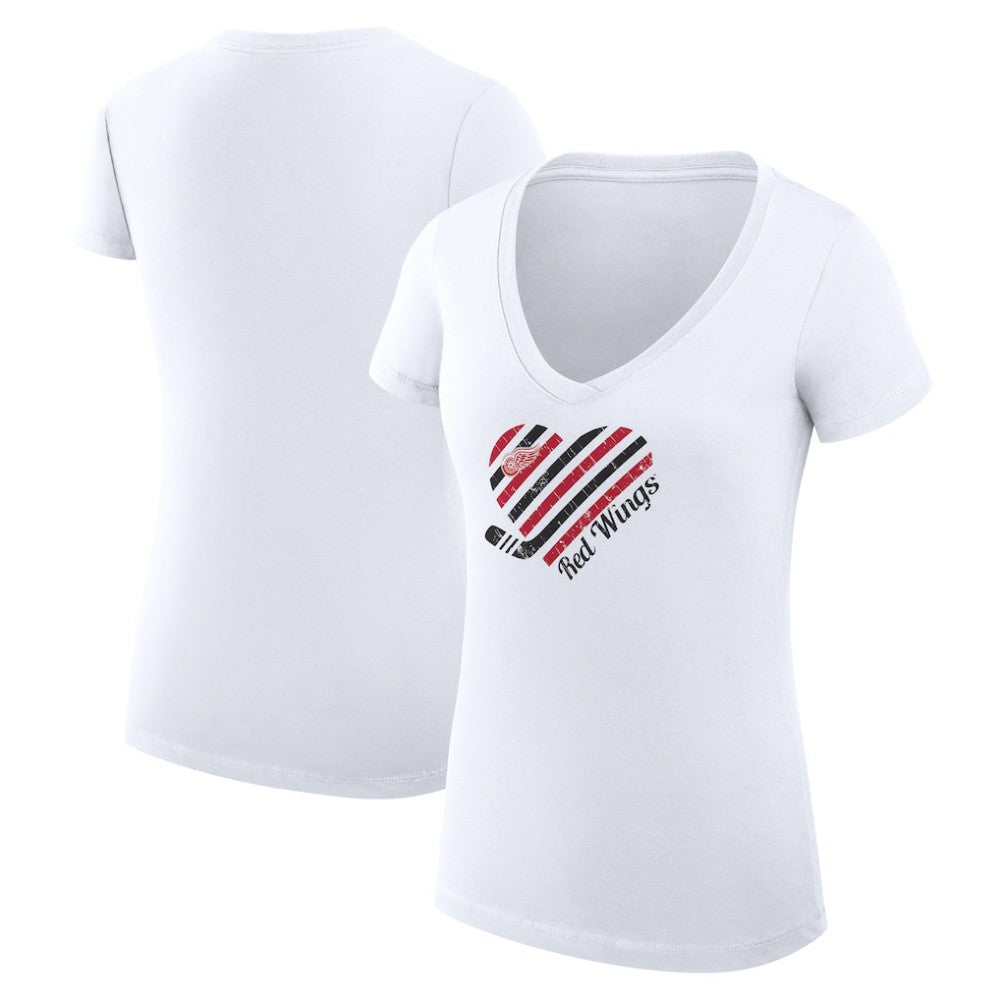 Detroit Red Wings G-III 4Her by Carl Banks Women's Super-Slim Fit Lightweight Heart V-Neck T-Shirt White