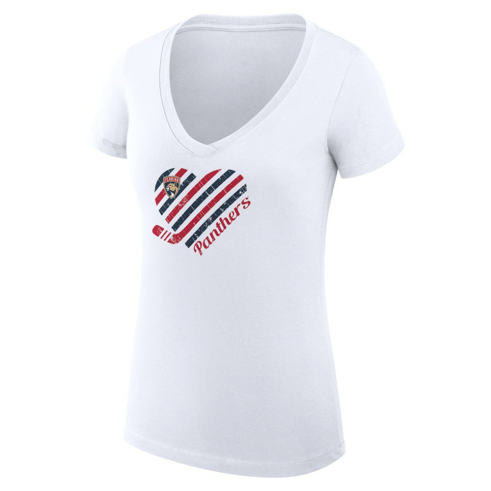 Florida Panthers G-III 4Her by Carl Banks Women's Super-Slim Fit Lightweight Heart V-Neck T-Shirt White