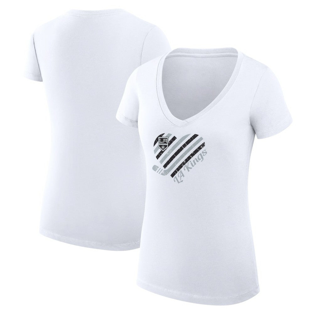 Los Angeles Kings G-III 4Her by Carl Banks Women's Super-Slim Fit Lightweight Heart V-Neck T-Shirt White