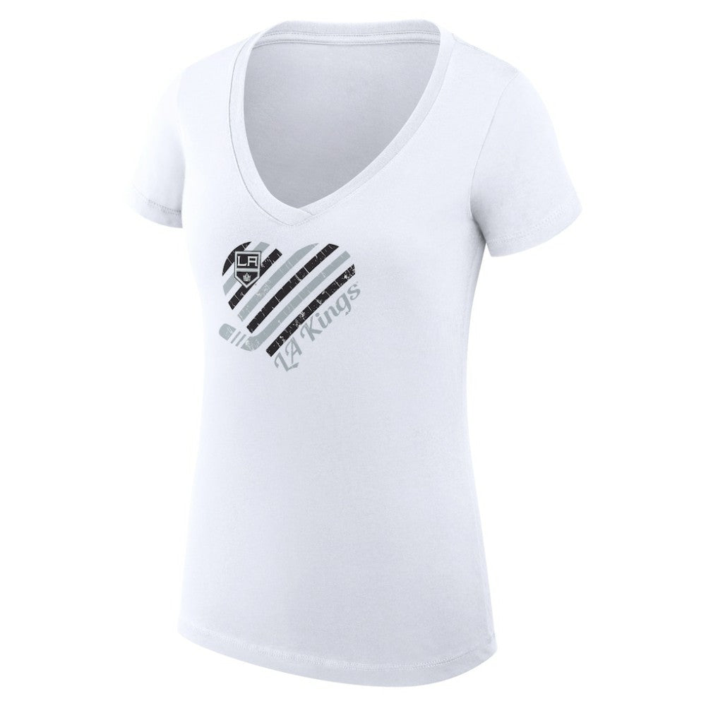 Los Angeles Kings G-III 4Her by Carl Banks Women's Super-Slim Fit Lightweight Heart V-Neck T-Shirt White