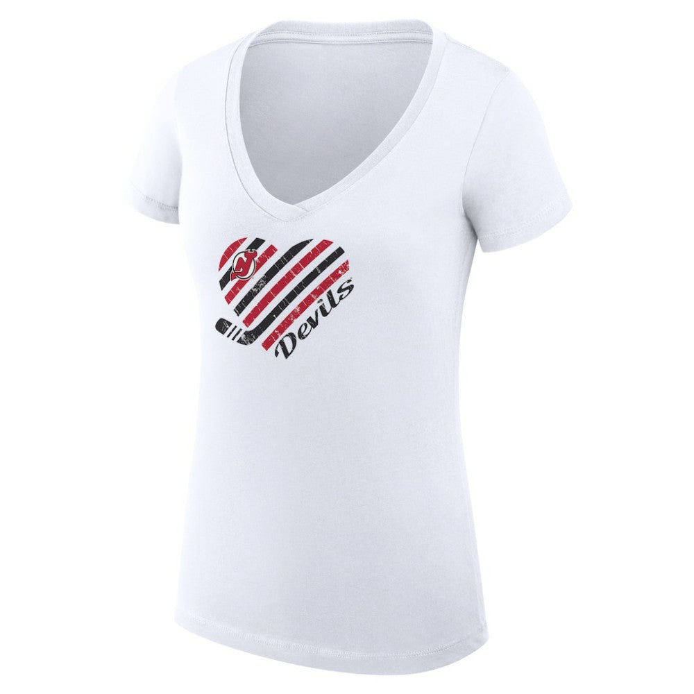 New Jersey Devils G-III 4Her by Carl Banks Women's Super-Slim Fit Lightweight Heart V-Neck T-Shirt White