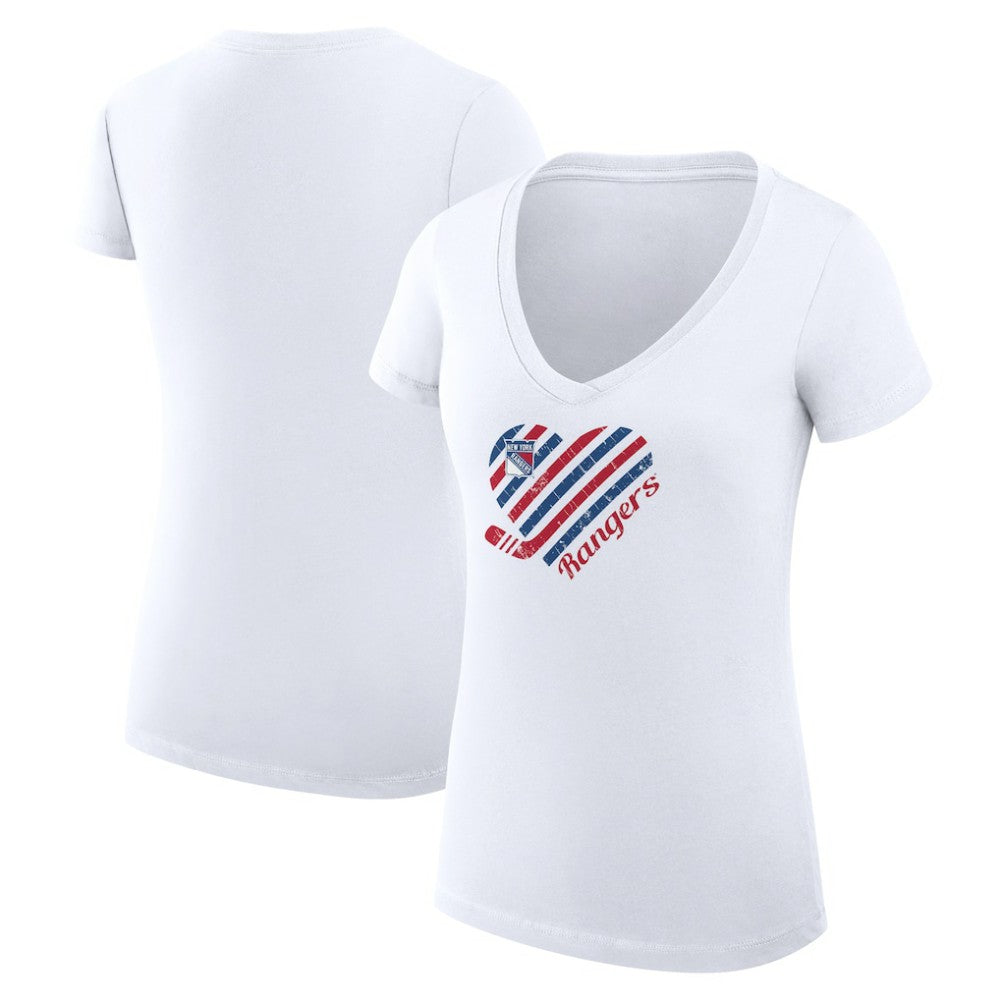 New York Rangers G-III 4Her by Carl Banks Women's Super-Slim Fit Lightweight Heart V-Neck T-Shirt White