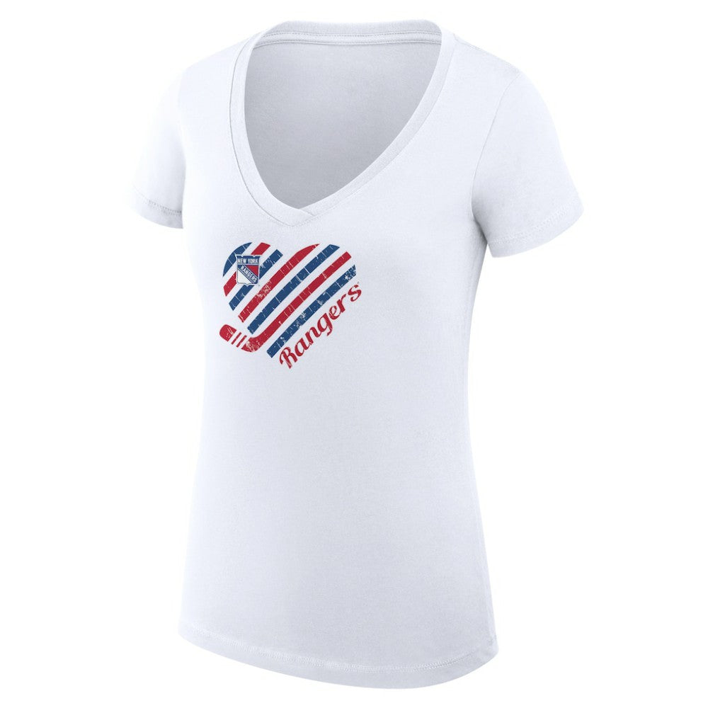 New York Rangers G-III 4Her by Carl Banks Women's Super-Slim Fit Lightweight Heart V-Neck T-Shirt White