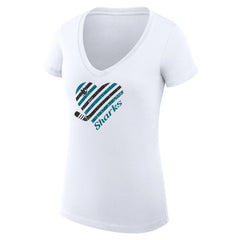 San Jose Sharks G-III 4Her by Carl Banks Women's Super-Slim Fit Lightweight Heart V-Neck T-Shirt White