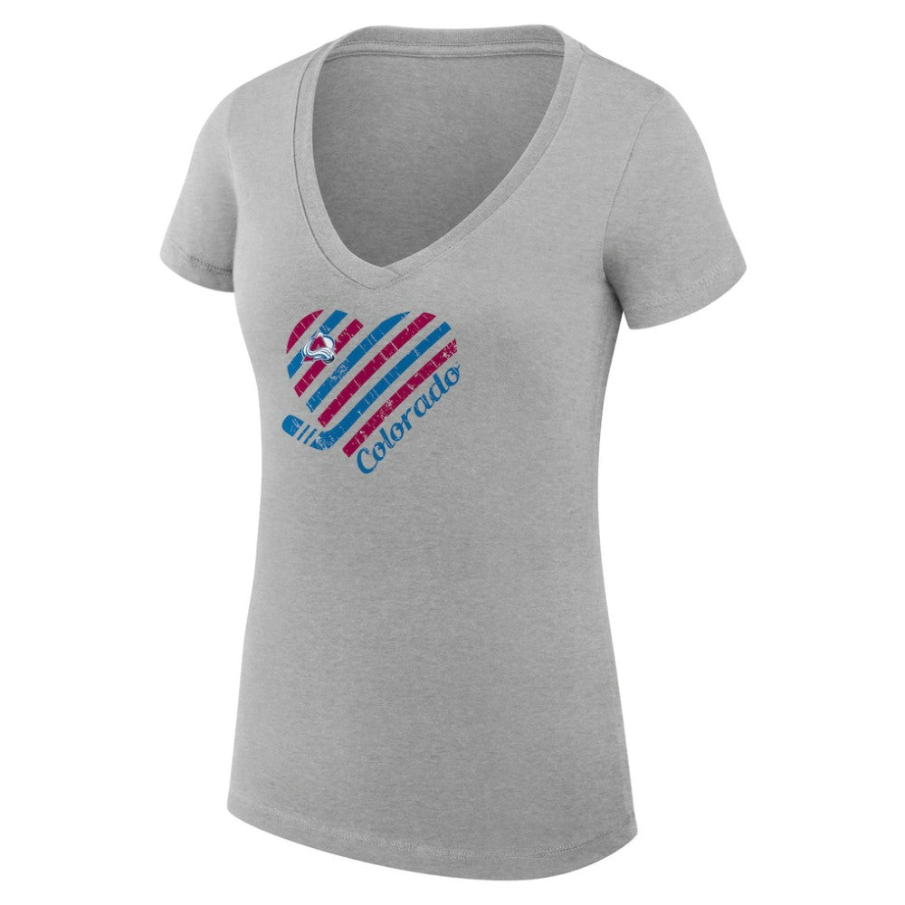 Colorado Avalanche G-III 4Her by Carl Banks Women's Super-Slim Fit Lightweight Heart V-Neck T-Shirt Heather Gray