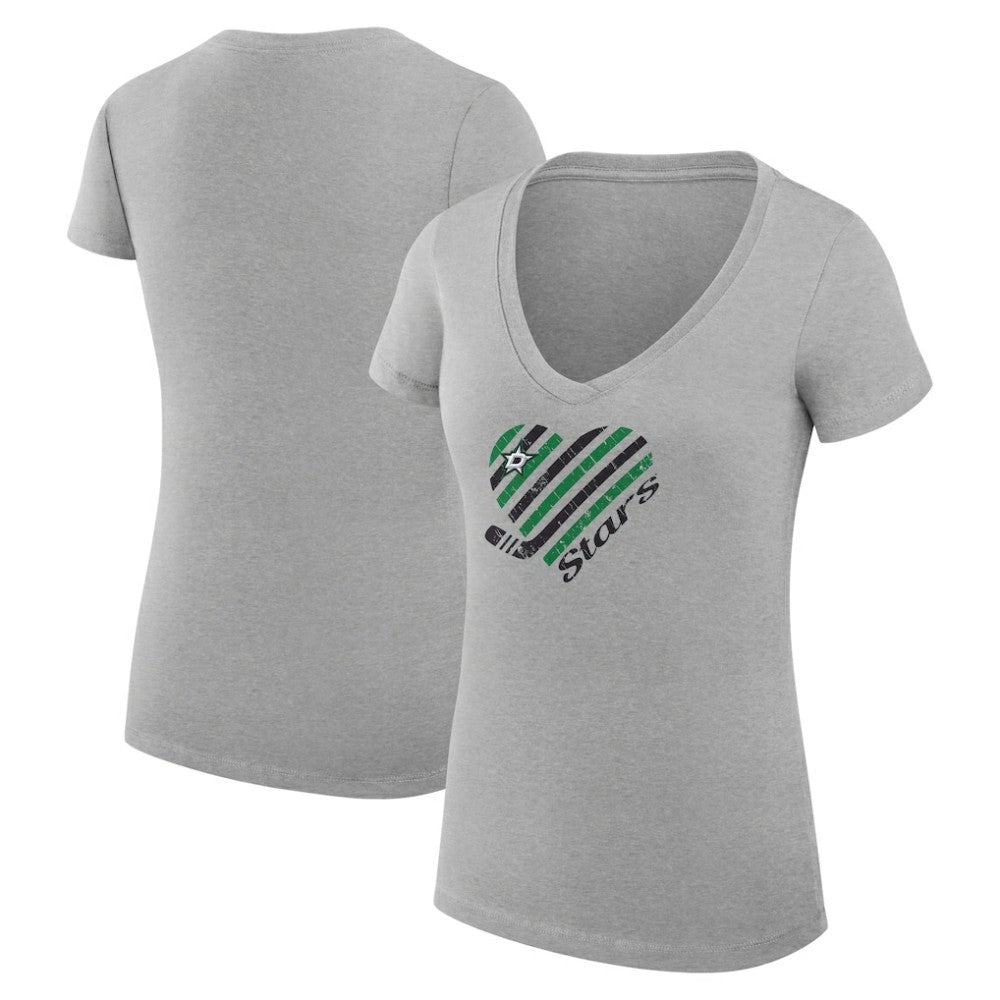 Dallas Stars G-III 4Her by Carl Banks Women's Super-Slim Fit Lightweight Heart V-Neck T-Shirt Heather Gray