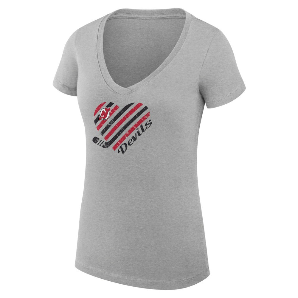New Jersey Devils G-III 4Her by Carl Banks Women's Super-Slim Fit Lightweight Heart V-Neck T-Shirt Heather Gray