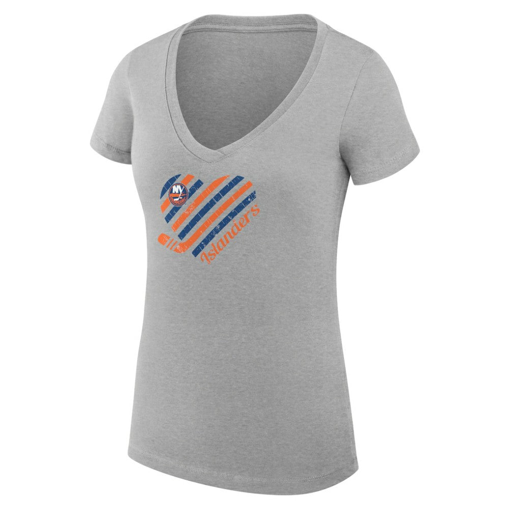 New York Islanders G-III 4Her by Carl Banks Women's Super-Slim Fit Lightweight Heart V-Neck T-Shirt Heather Gray