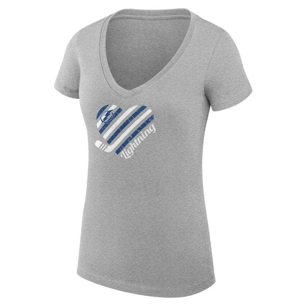 Tampa Bay Lightning G-III 4Her by Carl Banks Women's Super-Slim Fit Lightweight Heart V-Neck T-Shirt Heather Gray