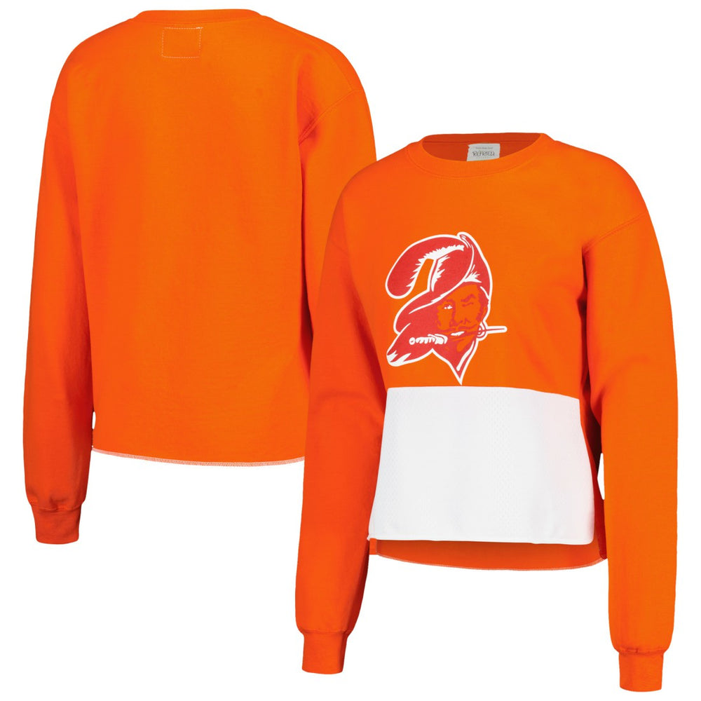 Tampa Bay Buccaneers Refried Apparel Women's Retro Cropped Tri-Blend Pullover Sweatshirt - Orange for sale