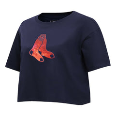 Boston Red Sox Pro Standard Women's Painted Sky Boxy Cropped T-Shirt - Navy