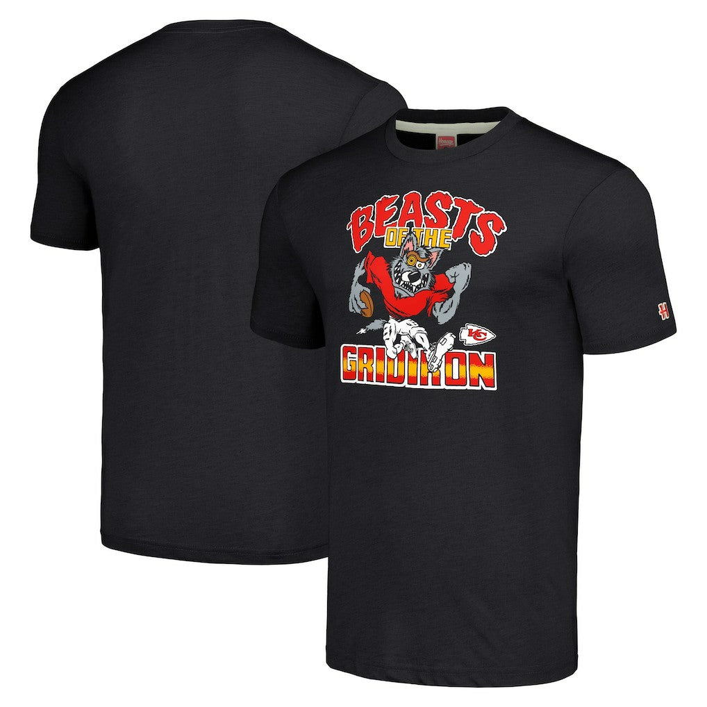 Kansas City Chiefs Homage Unisex Monsters of the Gridiron Halloween Tri-Blend T-Shirt - Charcoal cheap