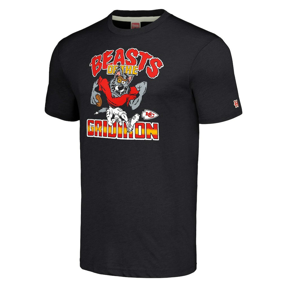 Kansas City Chiefs Homage Unisex Monsters of the Gridiron Halloween Tri-Blend T-Shirt - Charcoal cheap