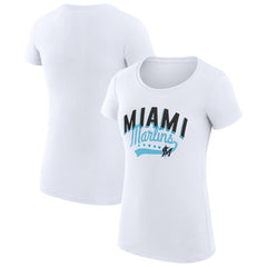 Miami Marlins G-III 4Her by Carl Banks Women's Super-Slim Fit Lightweight Filigree Team T-Shirt - White