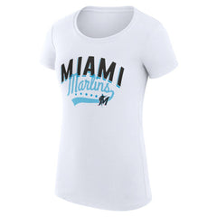 Miami Marlins G-III 4Her by Carl Banks Women's Super-Slim Fit Lightweight Filigree Team T-Shirt - White