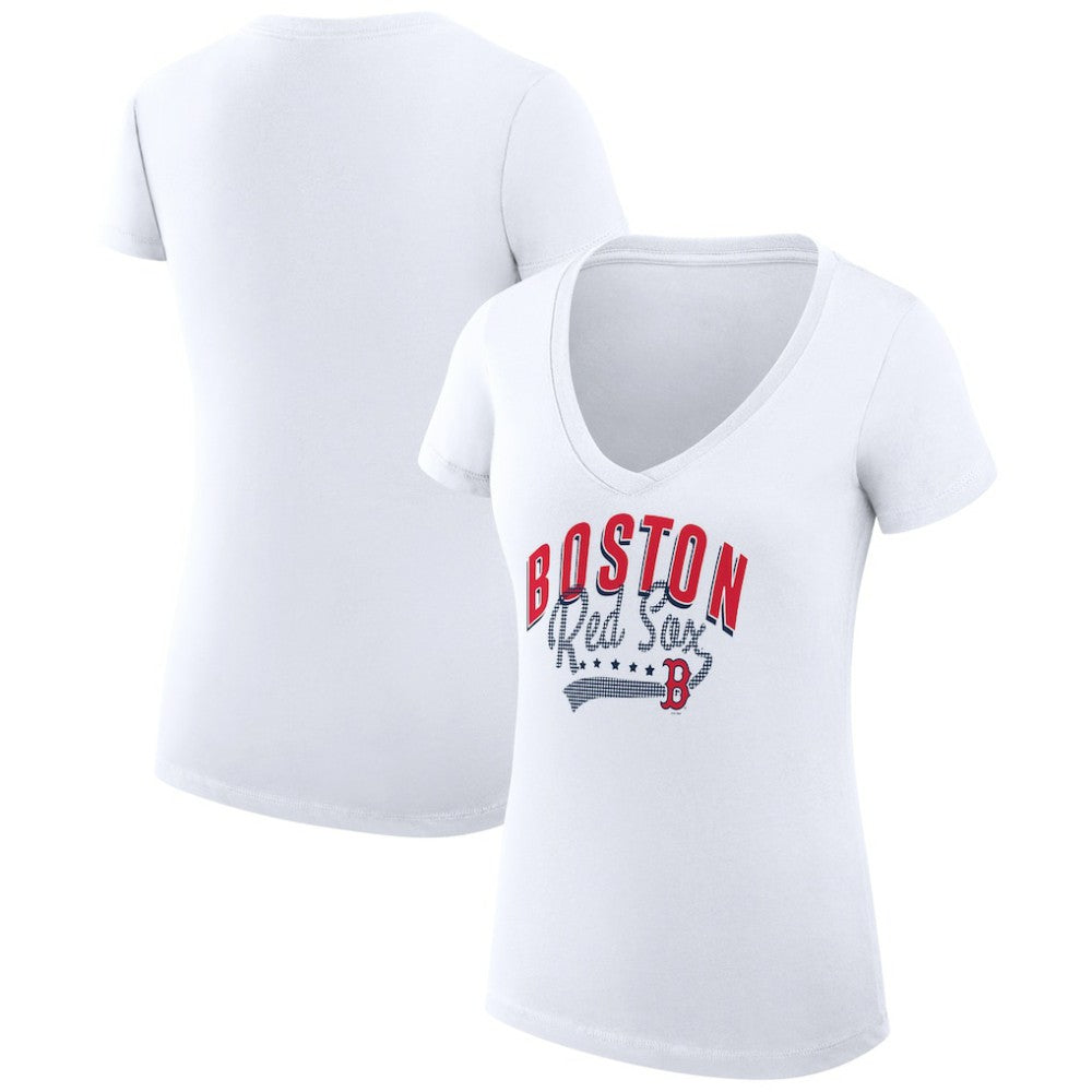 Boston Red Sox G-III 4Her by Carl Banks Women's Super-Slim Fit Lightweight Filigree Team V-Neck T-Shirt - White