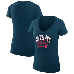 Cleveland Guardians G-III 4Her by Carl Banks Women's Super-Slim Fit Lightweight Filigree Team V-Neck T-Shirt - Navy