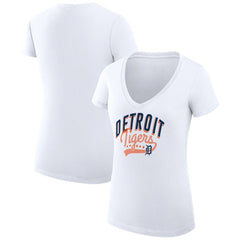 Detroit Tigers G-III 4Her by Carl Banks Women's Super-Slim Fit Lightweight Filigree Team V-Neck T-Shirt - White