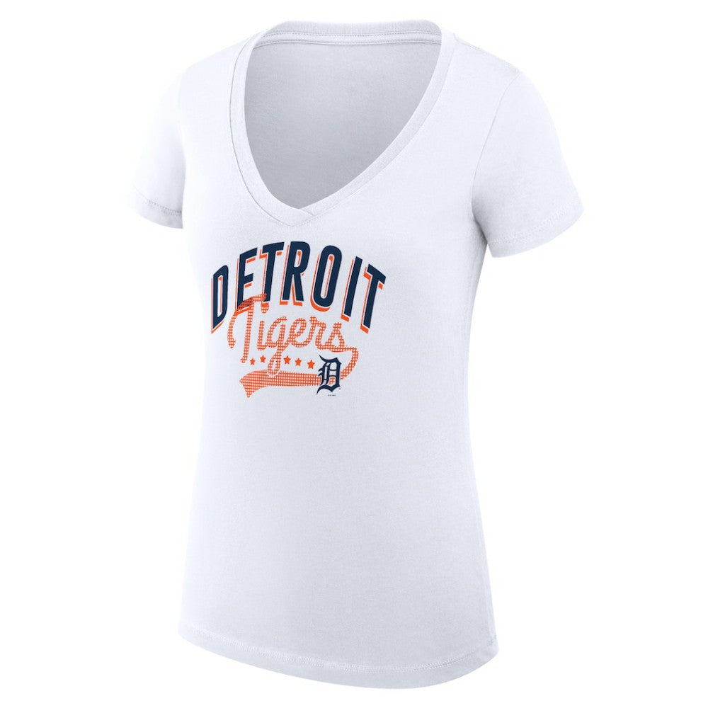 Detroit Tigers G-III 4Her by Carl Banks Women's Super-Slim Fit Lightweight Filigree Team V-Neck T-Shirt - White