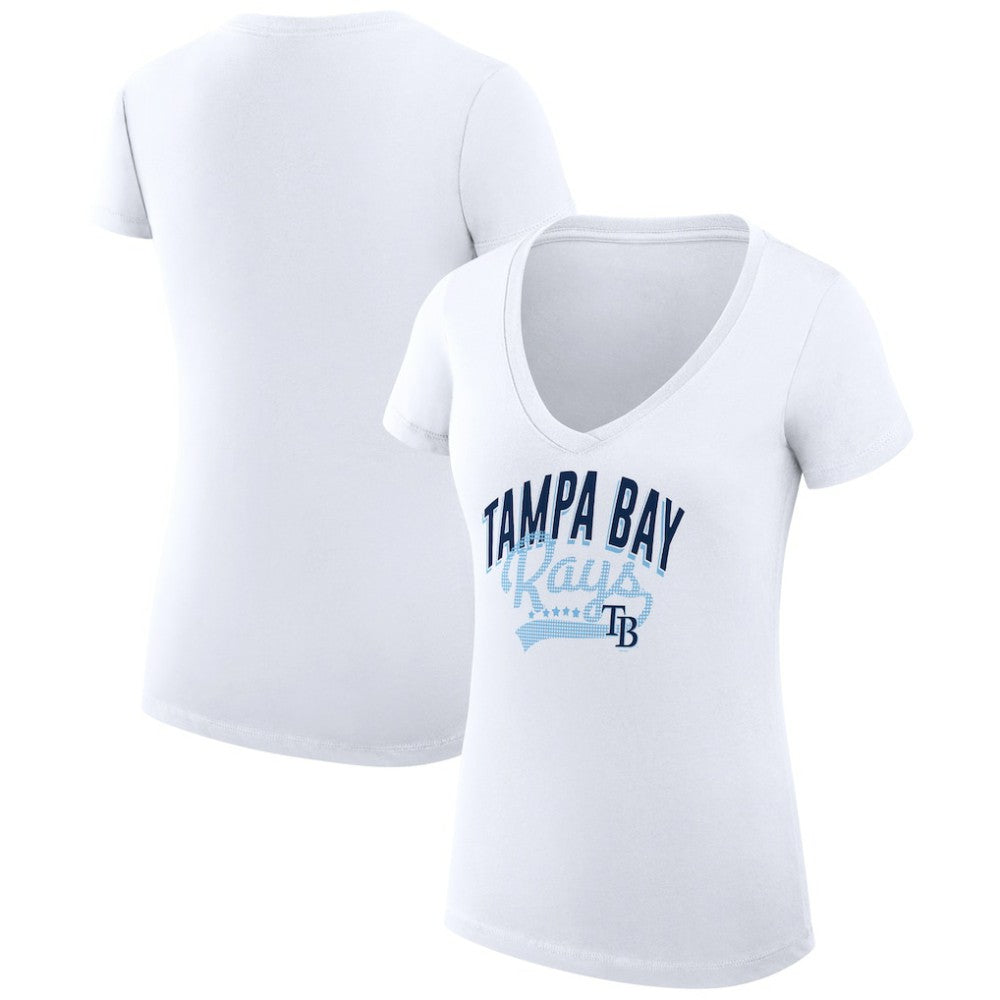 Tampa Bay Rays G-III 4Her by Carl Banks Women's Super-Slim Fit Lightweight Filigree Team V-Neck T-Shirt - White