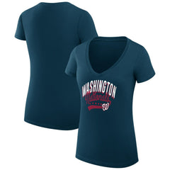 Washington Nationals G-III 4Her by Carl Banks Women's Super-Slim Fit Lightweight Filigree Team V-Neck T-Shirt - Navy
