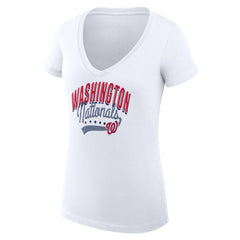 Washington Nationals G-III 4Her by Carl Banks Women's Super-Slim Fit Lightweight Filigree Team V-Neck T-Shirt - White